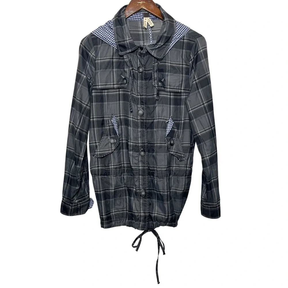 Free People We The Free Plaid Hooded Jacket Women’s Size Small Black Gray Street